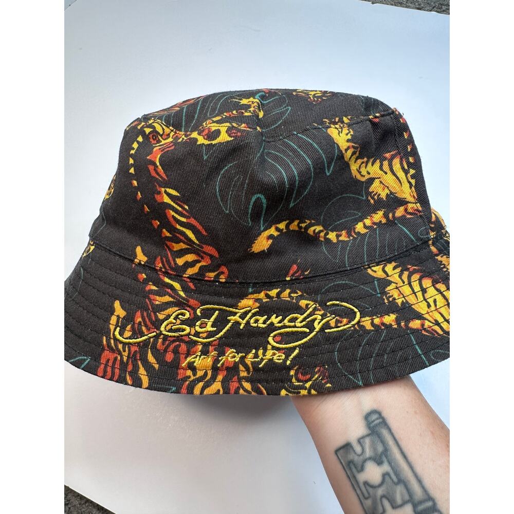 Ed Hardy y2k Reversible Tiger Print Bucket Hat